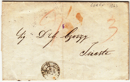 Prefilatelica, Corfù Per Trieste, Lettera Con Contenuto In Greco. Tasse In Sanguigna 30 Settembre 1853 - ...-1861 Préphilatélie