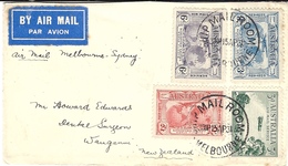 1931- Air Mail Cover  From Melbourne To New Zealand -  " Air-mail Melbourne-Sydney -nice Franking - Briefe U. Dokumente