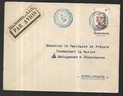 Madagascar  Lettre Par Avion   Du   02  12 1949   De  Antanarive Vers Diègo Suarez    Cachets Bleus - Storia Postale