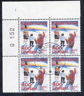 GREENLAND 1992 Christmas In Used Corner Block Of 4.  Michel 229 - Used Stamps