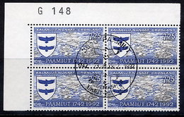 GREENLAND 1992 250th Anniversary Of Paamiut In Used Corner Block Of 4.  Michel 225 - Used Stamps