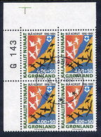 GREENLAND 1991 Blue Cross In Used Corner Block Of 4.  Michel 220 - Gebraucht