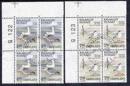 GREENLAND 1990 Birds IV In Used Corner Blocks Of 4.  Michel 199-200 - Usados