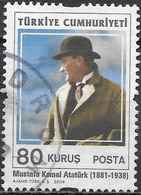 TURKEY 2009 Mustafa Kemal Attaturk Commemoration -  80ykr - Wearing Bowler Hat Facing Left FU - Usati