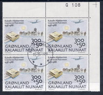 GREENLAND 1988 Postal Anniversary In Used Corner Block Of 4.  Michel 185 - Used Stamps