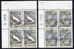 GREENLAND 1987 Birds I In Used Corner Blocks Of 4.  Michel 176-77 - Oblitérés