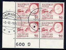 GREENLAND 1975 Telecommunications In Used Corner Block Of 4,  Michel 94 - Oblitérés