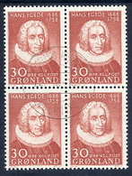 GREENLAND 1958 Egede Bicentenary  In Used Block Of 4.  Michel 42 - Used Stamps