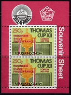 Indonesia 1982 - Thomas Cup Badminton Championship - Miniature Sheet Mi Block 45 A Red Overprint ** MNH - Badminton