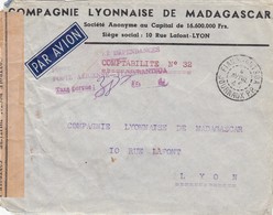 LETTRE. MADAGASCAR. 4 AVRIL 45. TRES RARE CACHET FIANARANTSOA JOURNAUX P.P. CENSURE ET GRIFFE TAXE PERCUE - Covers & Documents