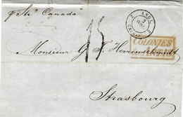 1850- Enveloppe De New York Pour Strasbourg  Voie Anglaise " P.le "Canada"  + COLONIES &cART 13 Encadré Taxe 15 D Tampon - Correo Marítimo