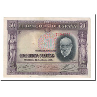 Billet, Espagne, 50 Pesetas, 1935, 1935-07-22, KM:88, TTB - 50 Pesetas