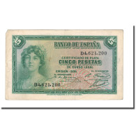 Billet, Espagne, 5 Pesetas, 1936, 1935, KM:85a, TTB - 5 Peseten