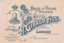 Carte De Visite Publicitaire  Huile D'Olive - H. Giraud à Lançon - Publicidad
