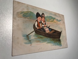 Elly Frank Artist Unsigned Graphic Art Young Couple Boy Girl In Costume Boat WSSB 9130 Post Card Postkarte POSTCARD - Frank, Elly