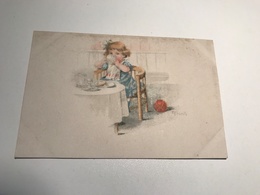 Elly Frank Young Girl In Blue Drinking Tea Ball Signed Graphic Art WSSB 9161 Post Card Postkarte POSTCARD - Frank, Elly