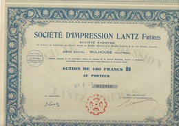 LOT DE 2 ACTIONS DE 100 FRS - SOCIETE D'IMPRESSION LANTZ FRERES -MULHOUSE - 1924 - Textiel