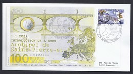 L'ARCHIPEL ET 100 EURO SPM S.P.M. 975 SAINT - PIERRE - ET - MIQUELON FDC 2002 PALAIS CONSEIL EUROPE - Briefe U. Dokumente