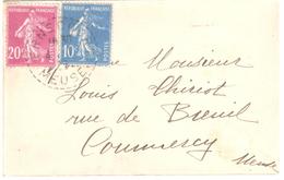 ERNECOURT Meuse  Carte De Visite Mignonette  20 C Semeuse 10C Semeuse Bleu Yv 190 279 Recette Distribution Lauitier B4 - Brieven En Documenten