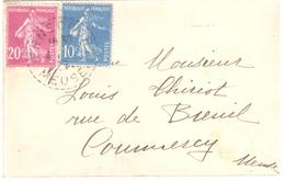 ERNECOURT Meuse  Carte De Visite Mignonette  20 C Semeuse 10C Semeuse Bleu Yv 190 279 Recette Distribution Lauitier B4 - Lettres & Documents