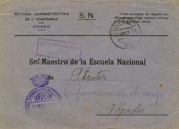 1938 , SOBRE CENSURADO , OVIEDO - PIANTÓN ( VEGADEO ) , SECCIÓN ADMINISTRATIVA DE 1ª ENSEÑANZA DE OVIEDO - Briefe U. Dokumente