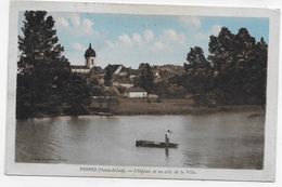 (RECTO / VERSO) PESMES EN 1930 - L' OGNON ET UN COIN DE LA VILLE AVEC PERSONNAGE SUR BARQUE - CPA VOYAGEE - Pesmes