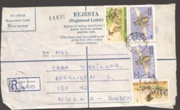1982?  Registered Letter Front To Sweden - Tse-tse Fly X2, Lion, Impala - Tanzania (1964-...)