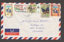 1973 Air Letter To Denmark - Butterflies, Flowers, Social Security - Malasia (1964-...)