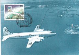 Norge Norway 1996 Norwegian Post 350 Years, Computer, Plane DNLs DC4-Skymaster Over New York 1946, MK 8-96 , Maximumcard - Maximum Cards & Covers