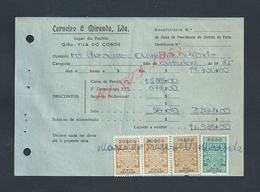 DOCUMENT COMMERCIAL 1985 DE CARNEIRO & MIRANDA GIAO VILA DO CONDE SUR TIMBRES FISCAUX DU PORTUGAL : - Covers & Documents