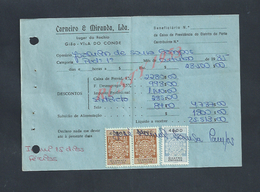 DOCUMENT COMMERCIAL 1985 DE CARNEIRO & MIRANDA GIAO VILA DO CONDE SUR TIMBRES FISCAUX DU PORTUGAL : - Lettres & Documents