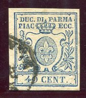 1857-PARMA- 40 C.AZZURRO- USATO -LUXE ! - Parma