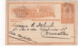 CONGO BELGE 1911  ENTIER POSTAL CARTE DE ELISABETHVILLE - Postwaardestukken
