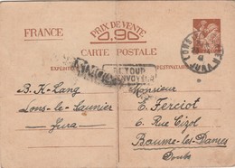 Carte Postale Entier Iris Interzone / 1941 / Griffe Inadmis Et Retour Envoyeur - 1939-44 Iris