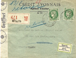 1941- Enveloppe Recc. D'UATUN ( Saône Et Loire ) Affr. Cérès 2,50 X 2 Pour Strasburg Avec étiquette PARTI Bilingue - 1921-1960: Periodo Moderno