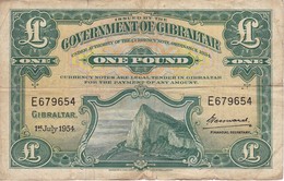 BILLETE DE GIBRALTAR DE 1 POUND DEL AÑO 1954  (BANKNOTE-BANK NOTE) RARO - Gibraltar