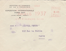 LSC 1937- Ministere - Exposition International 1937 - Entête Et Oblitération - EMA ( Maquina De Huellas A Franquear)