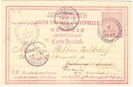 1897 Ganzschenkarte Aus Constantinople Nach Fribourg Und Umadressiert Nach Neuchatel - Covers & Documents