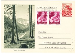 1954 Ganzsachenkarte Mit Zusatzfrankatur Aus Vaduz Nach Zweifall über Stollberg - Storia Postale