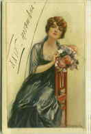 BOMPARD SIGNED POSTCARD 1910s - GLAMOUR LADY & FLOWERS - N.948/2 ( BG14 ) - Bompard, S.