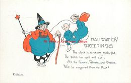 282171-Halloween, Auburn No 2399-2, Artist EB Weaver, Witch With Goblin & Fairy - Halloween