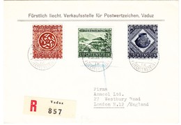 1953 FDC Prähistorische Funde R-Brief Von Vaduz Nach London - Cartas & Documentos