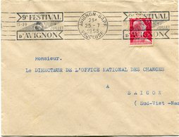 FRANCE LETTRE DEPART AVIGNON - GARE 25-7-1955 POUR LE SUD VIETNAM - 1955-1961 Marianne Of Muller