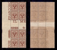 REGNO D'ITALIA - REGNO - 1901 - 2 Cent Floreale (69) - Blocco Angolare Di Otto Con Interspazio Al Centro - Filigrana Cro - Andere & Zonder Classificatie