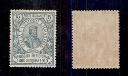 REGNO D'ITALIA - REGNO - 1910 - 15 Cent Plebiscito (90) - Gomma Originale - Ottimamente Centrato (812) - Other & Unclassified
