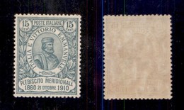 REGNO D'ITALIA - REGNO - 1910 - 15 Cent Plebiscito (90) - Gomma Originale - Ottimamente Centrato (812) - Otros & Sin Clasificación