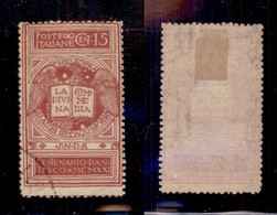 REGNO D'ITALIA - REGNO - 1921 - 15 Cent Dante (116B-rosa Brunastro ) Usato - Molto Bello - Cert. AG (4.500) - Sonstige & Ohne Zuordnung