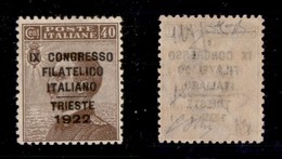 REGNO D'ITALIA - REGNO - 1922 - 40 Cent Congresso Filatelico (126) - Gomma Integra - Ben Centrato - Oliva + Fiecchi + Ra - Autres & Non Classés