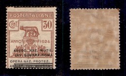 REGNO D'ITALIA - REGNO - 1924 - Parastatali - 30 Cent Mutil. Inv. Guerra (73ab-varietà) - Soprastampa Obliqua Spostata I - Sonstige & Ohne Zuordnung