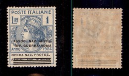 REGNO D'ITALIA - REGNO - 1924 - Parastatali - 1 Lira Assoc. Mutil. Inv. Guerra (75ab) - Soprastampa In Basso - Gomma Ori - Other & Unclassified
